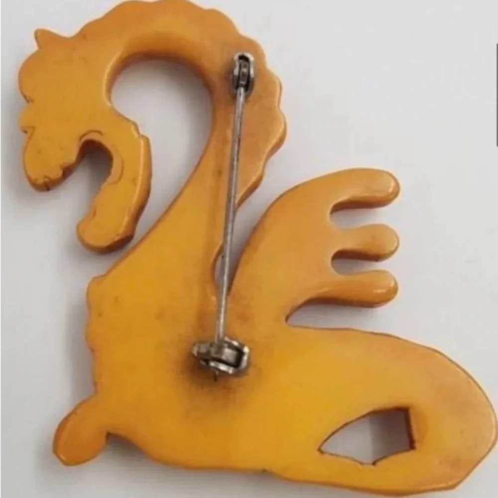 Bakelite OOAK Vintage Butterscotch Dragon Brooch Pin SIMICHROME TESTED!